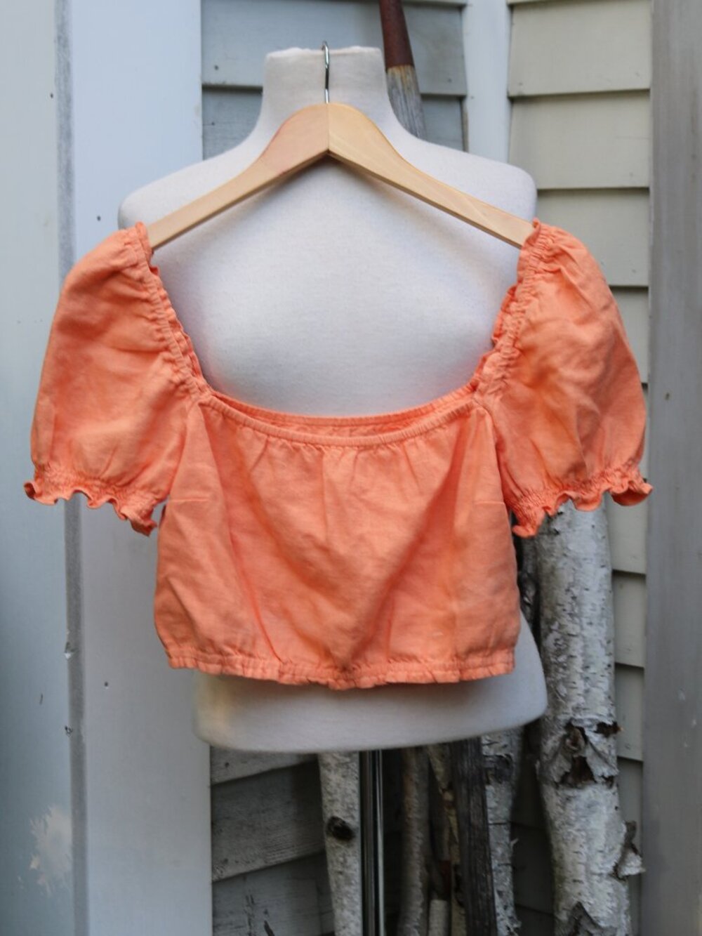 Abercrombie & Fitch Cantaloupe Orange Chambray Off the Shoulder Cropped Top Sz S